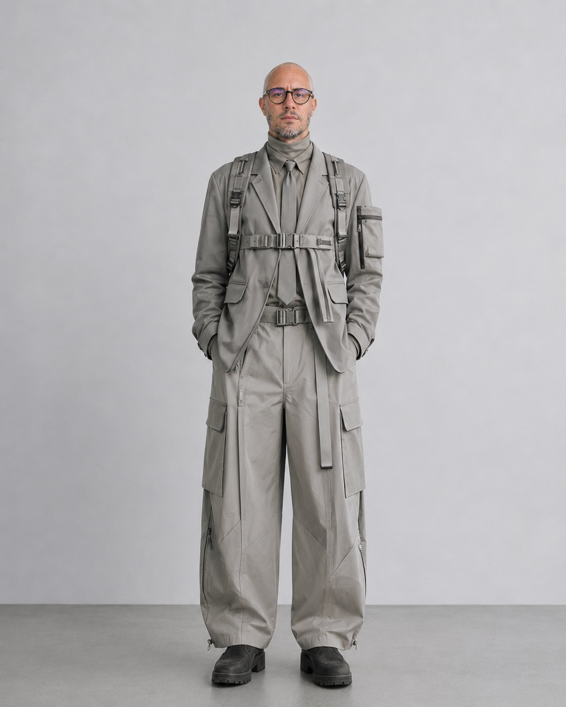 Look 01: linen set editorial, model in a white dress