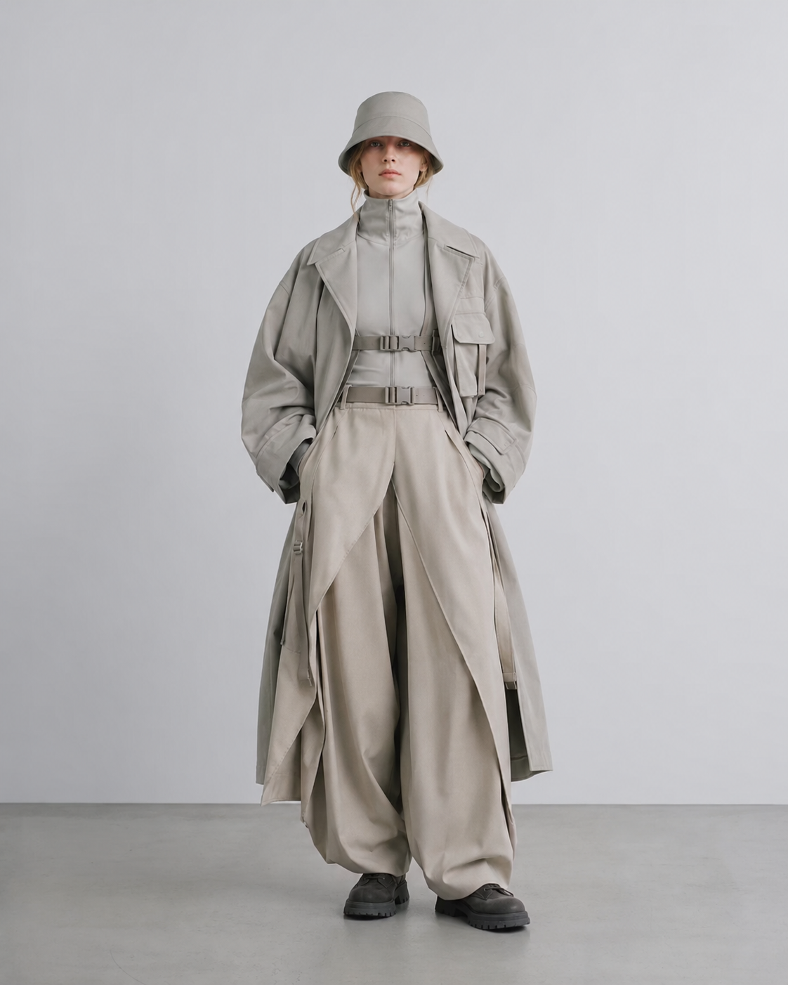 Look 05: layered jacket detail with gold chain